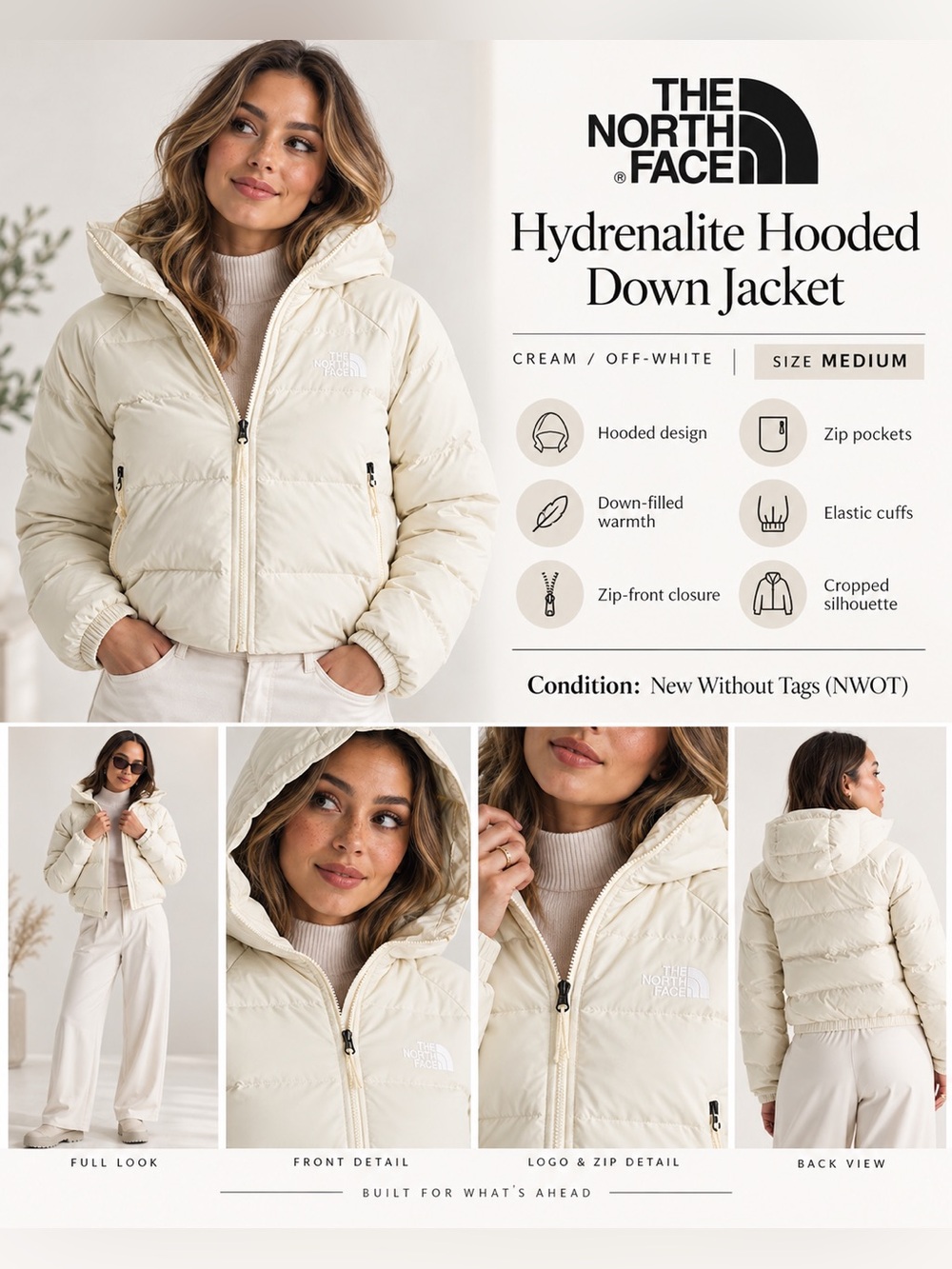 The North Face Hydrenalite Hooded Down Jacket Cream Off White Women’s Medium